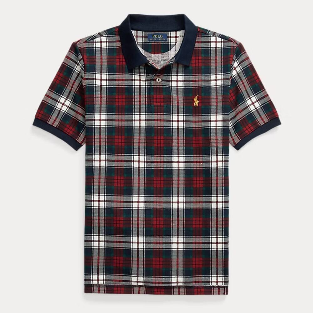 Ralph Lauren Plaid Cotton Mesh Polo Shirt Checkered Rugby Polo Red Blue size XL